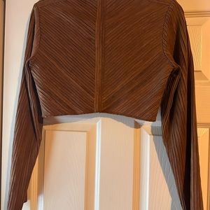 Bebe camel/ brown leather cropped jacket